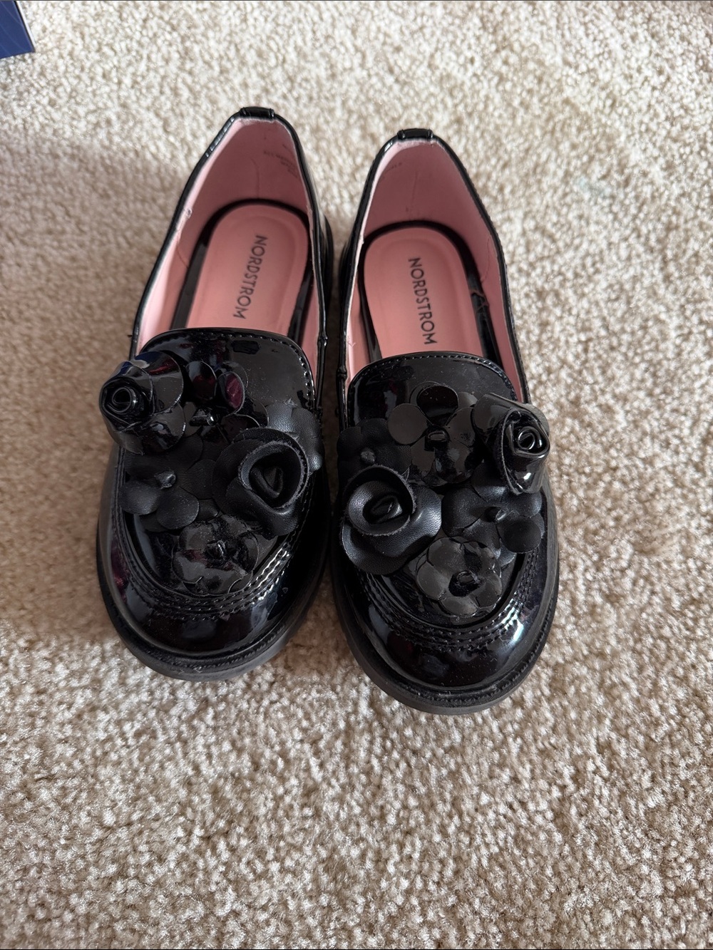 Nordstrom Black Patent Floral-Embellished Loafers